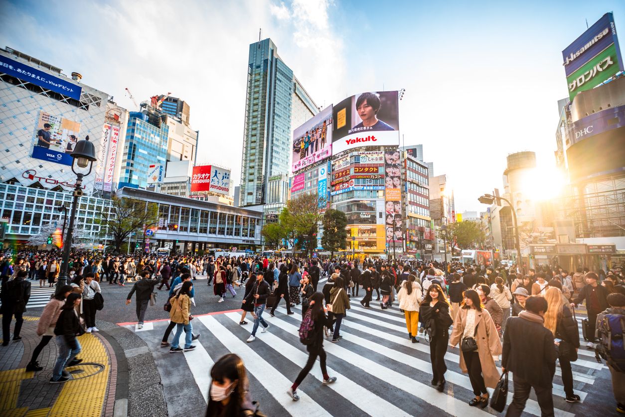 View Shibuya Crossing at sunset Tokyo