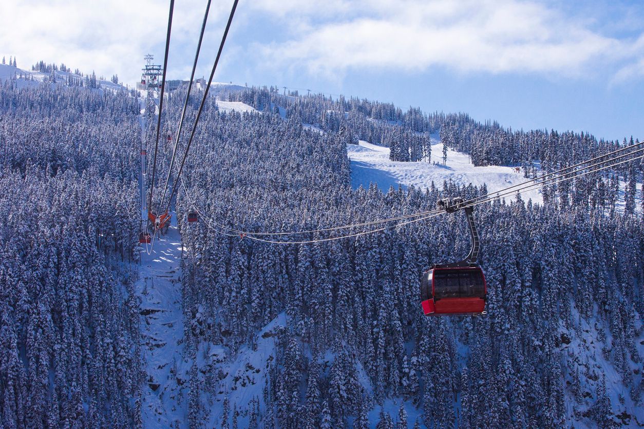 Peak 2 peak gondola in Whistler Blackcomb ski resort in winter