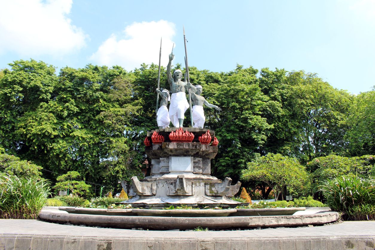 Statue of heroes in public park Lapangan Puputan of Badung in Bali