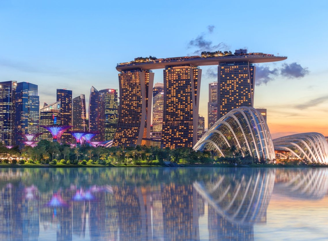Singapore at night with Marina Bay Sands