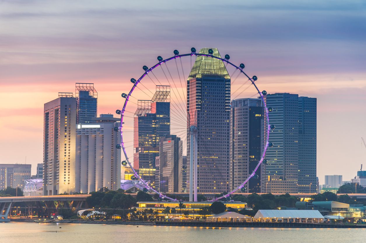 View of Singapore's Marina Bay with the Singapore Flyer in focus
