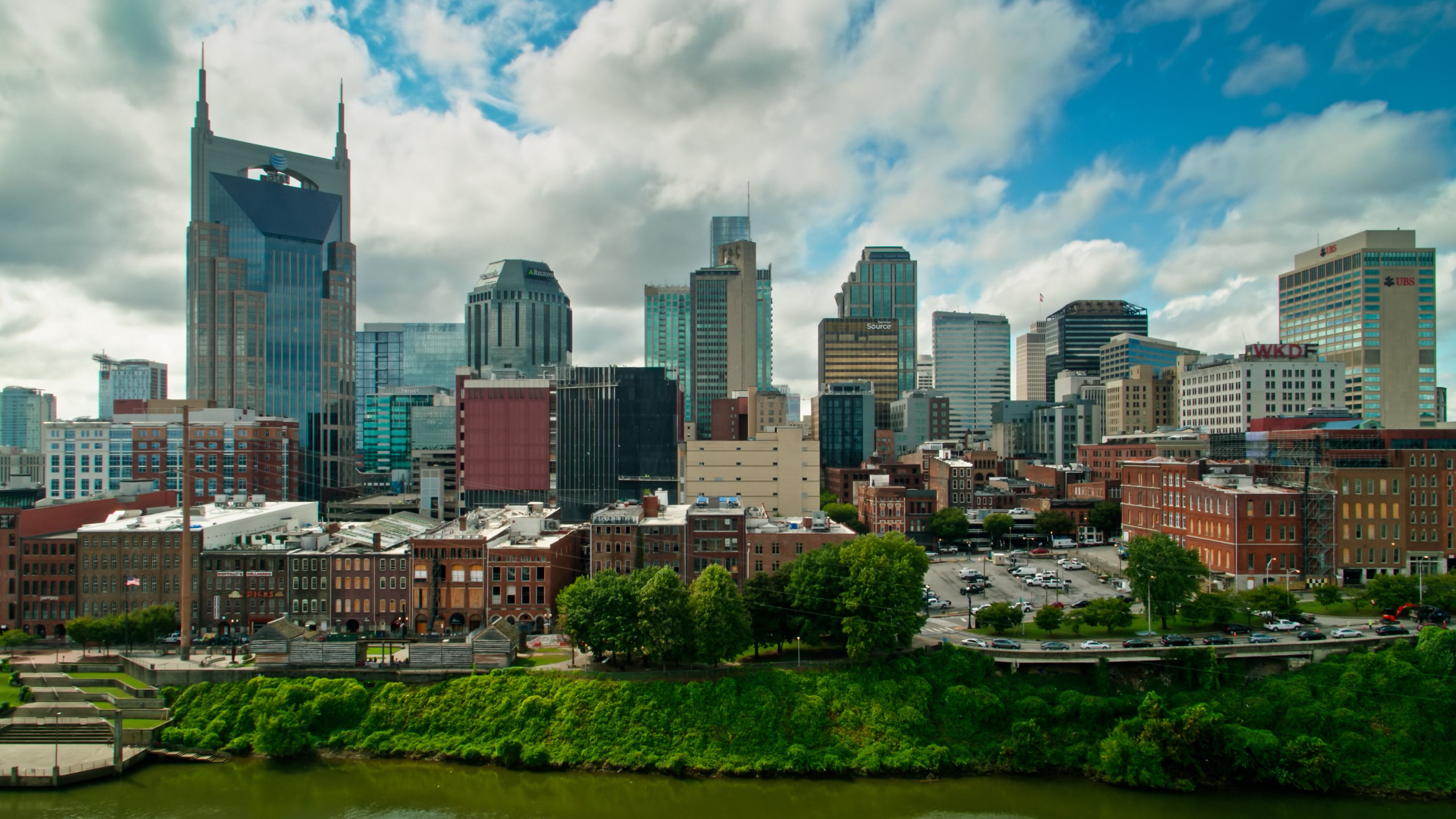 Aerial shot of skyscrapers in downtown Nashville, Tennessee