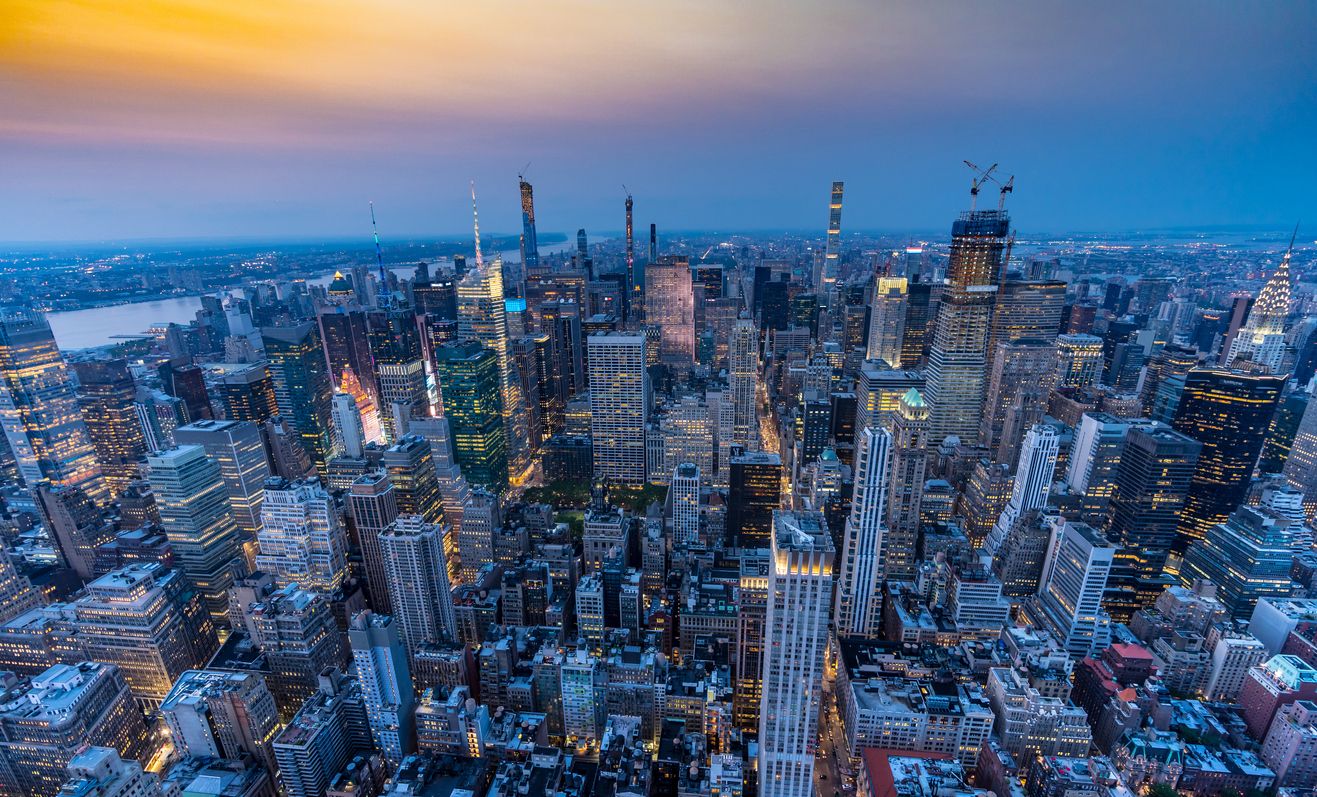 Manhattan midtown at sunset with a view from the Empire State Building
