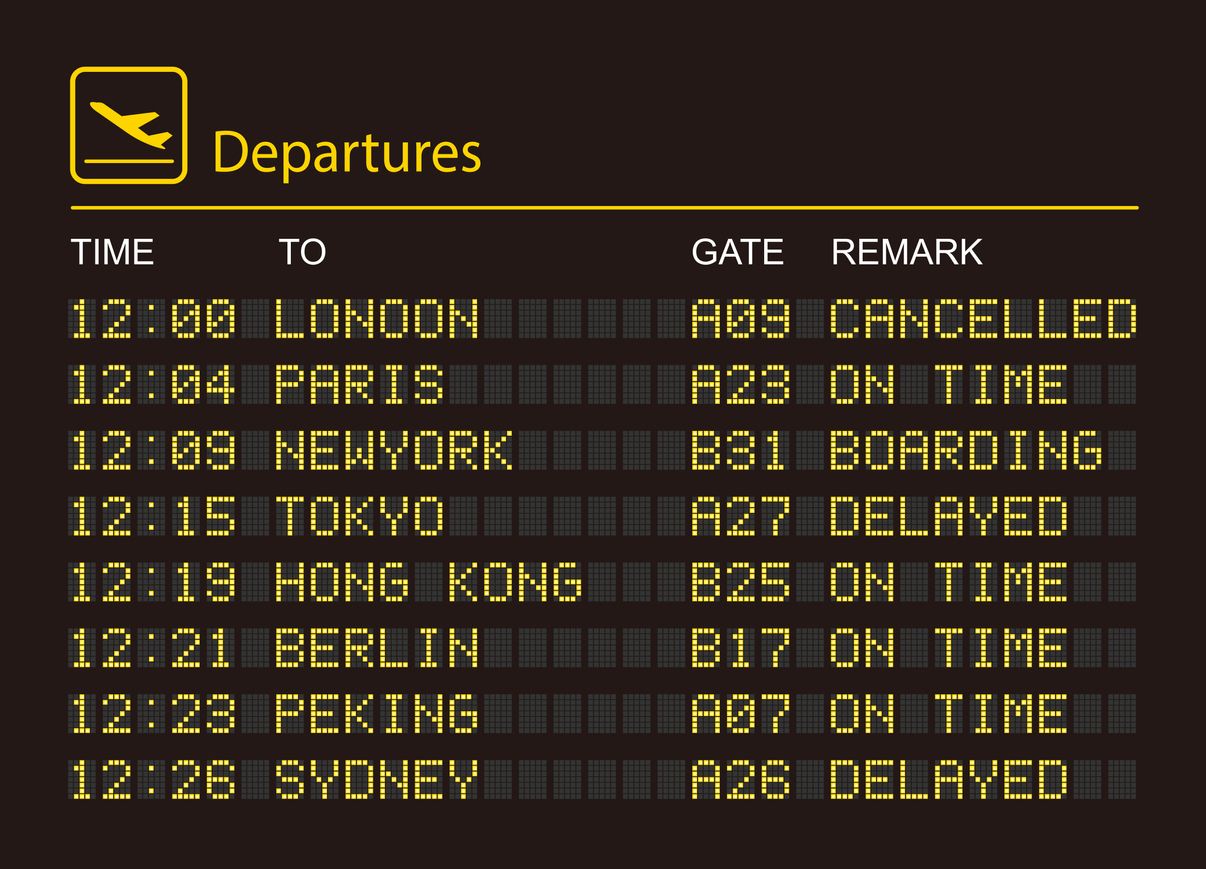 Departures information board