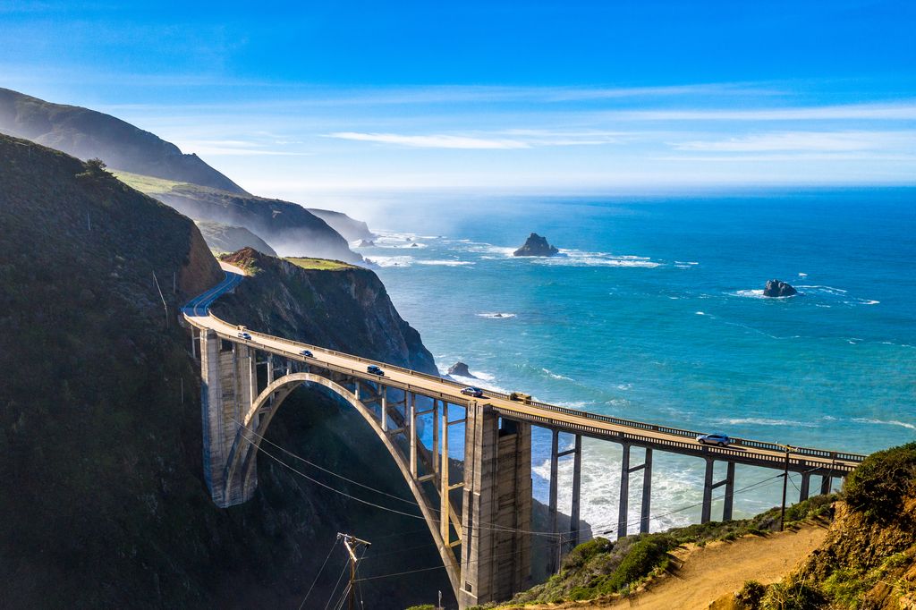 Big Sur bridge along the California Highway 1 Pacific Ocean coastline