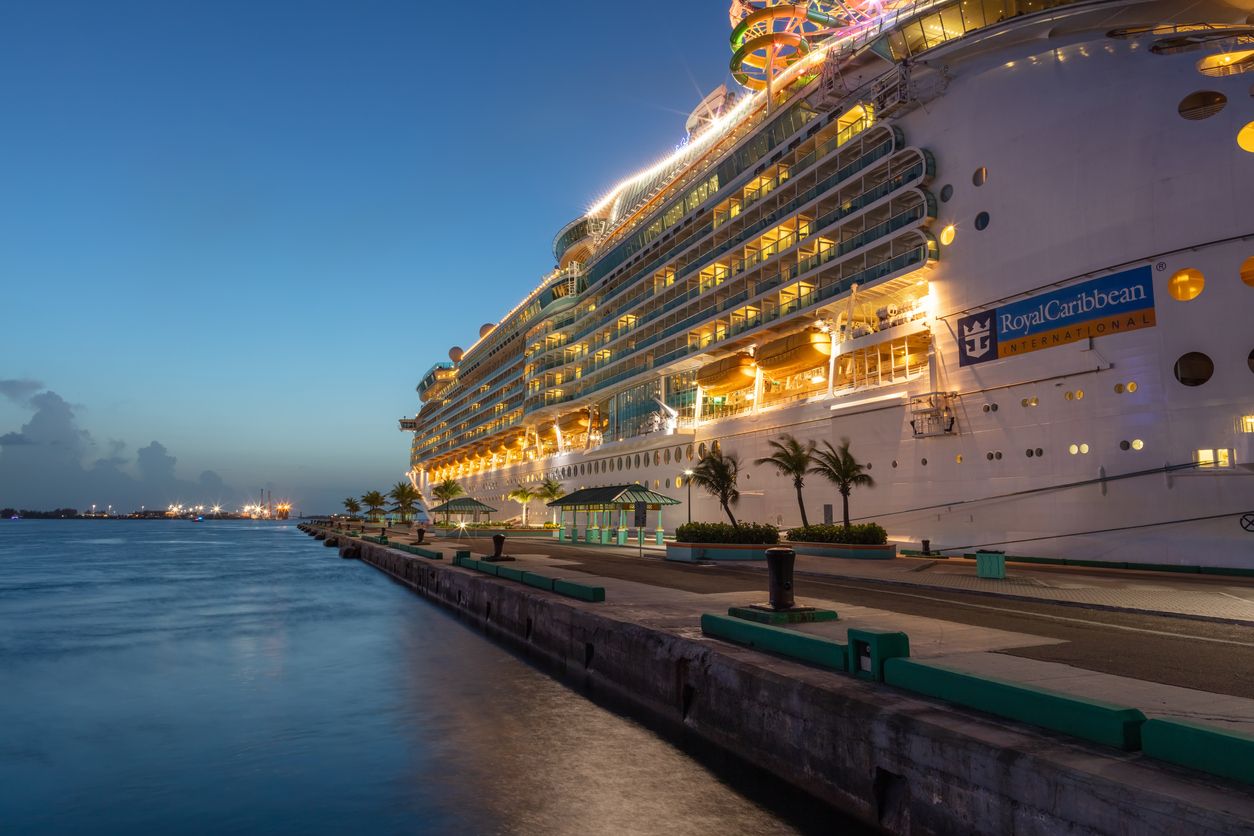 Shot of Mariner of the Seas at Prince George Wharf at sunset