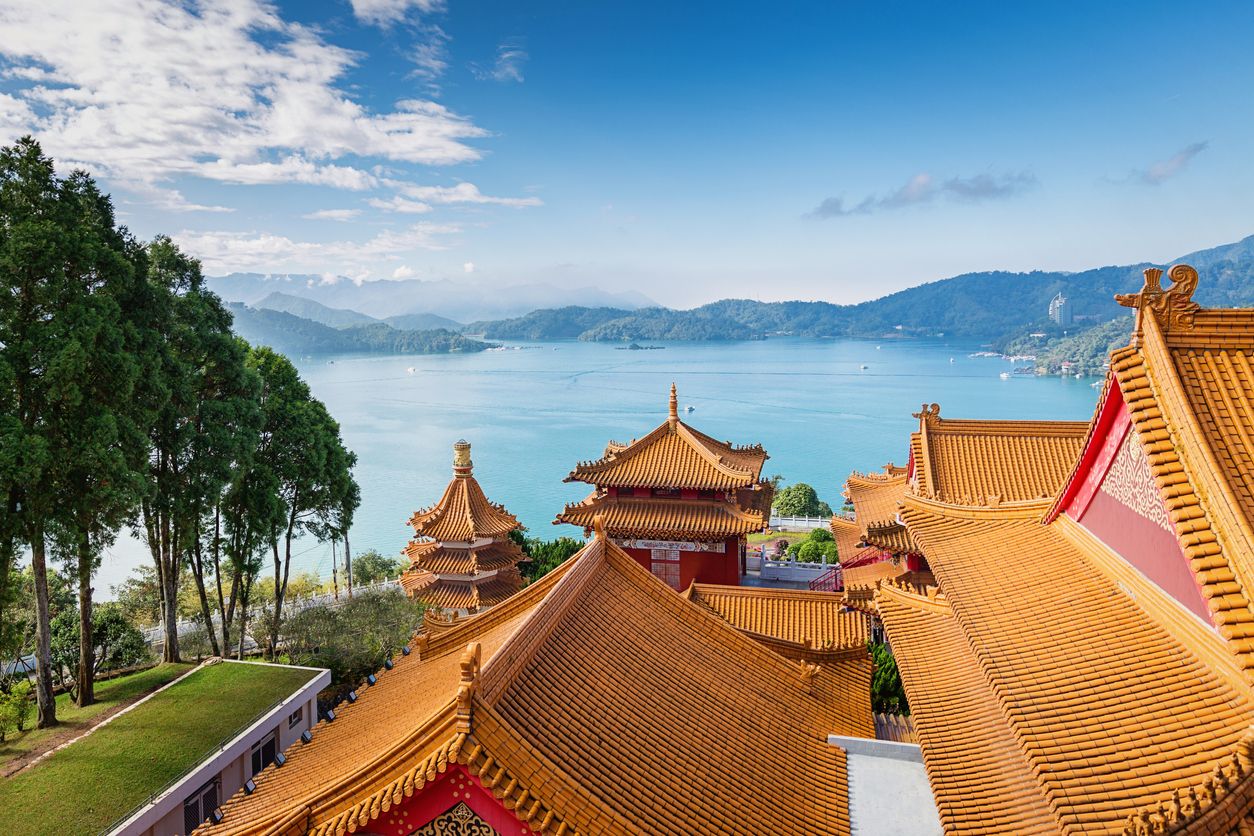 Sun Moon Lake View Temple Rooftops Taiwan