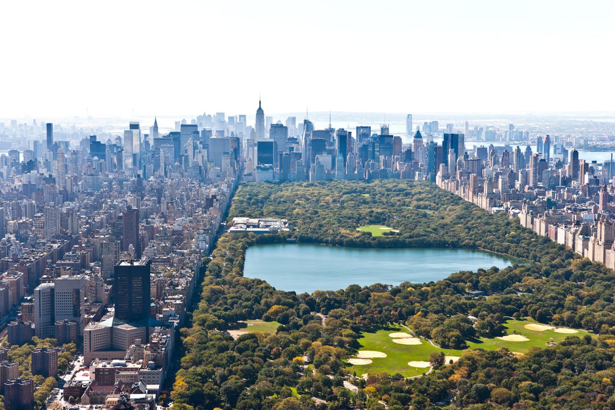 Central Park Manhattan aerial view in New York City, USA