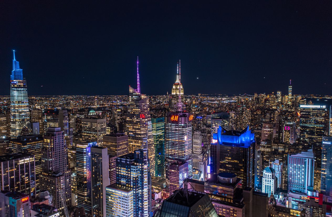Night aerial view of Manhattan, New York City, USA