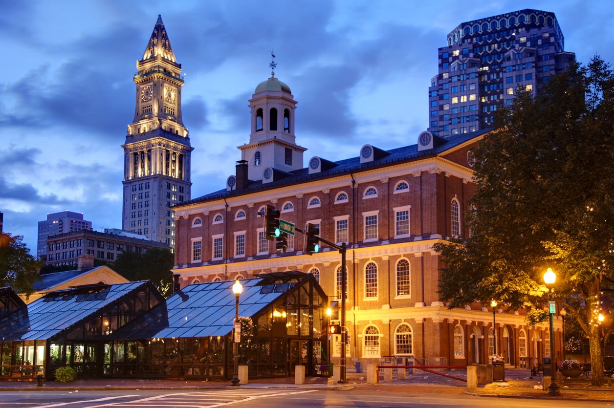 Faneuil Hall is located near the waterfront and today's Government Center, in Boston, Massachusetts