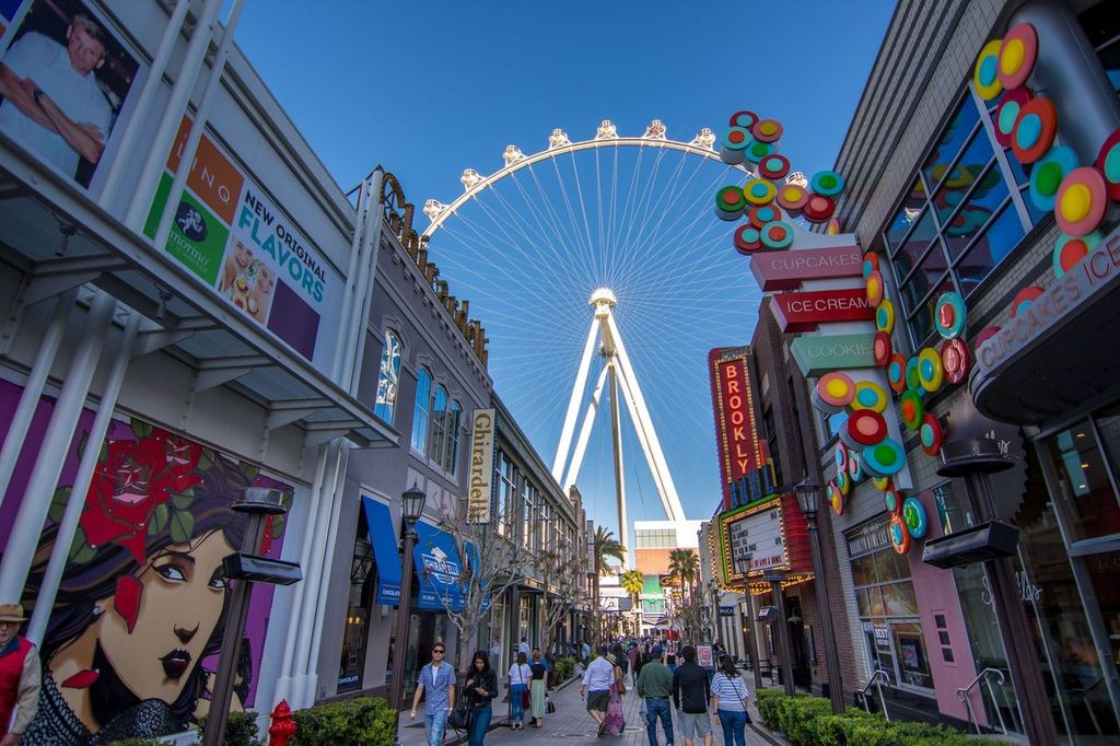 Tourists visiting the LInq promenade and High roller in Las Vegas.