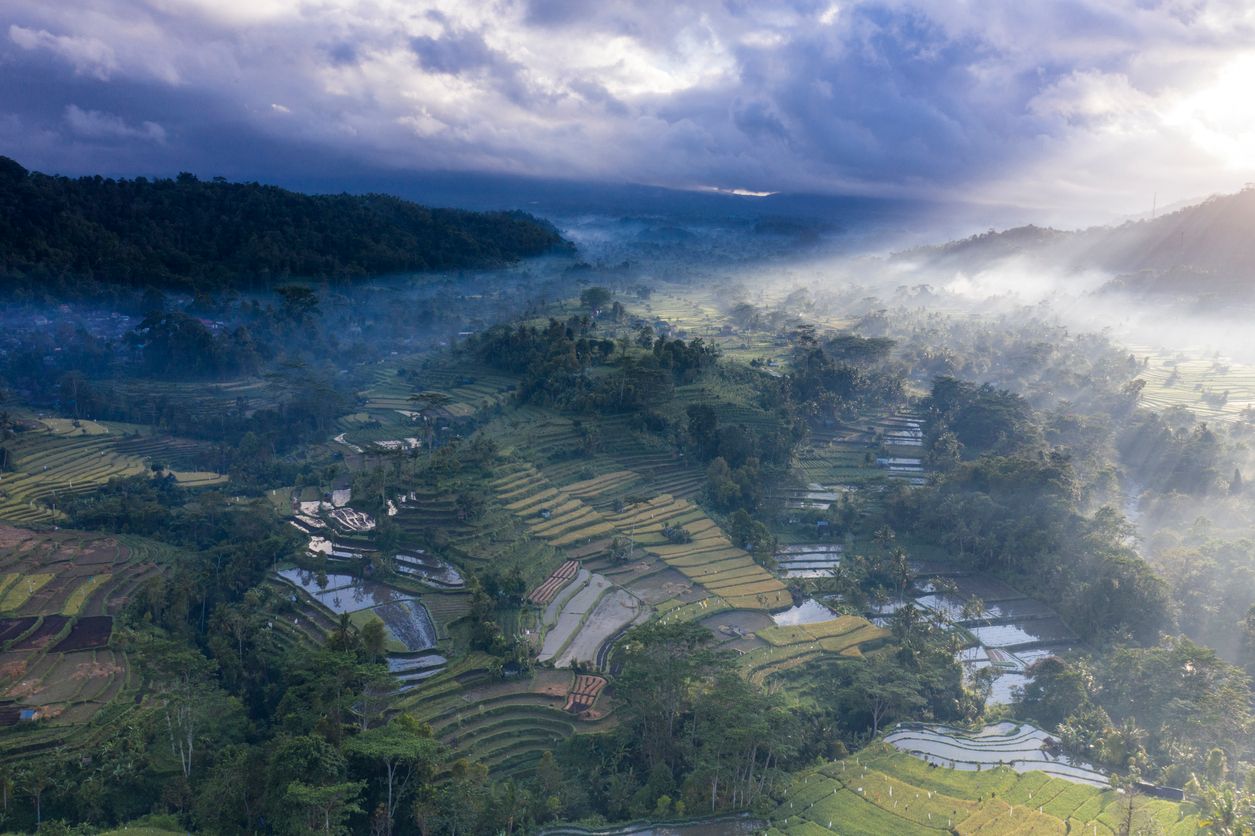 Aerial landscape of Sidemen village in Bali Indonesia