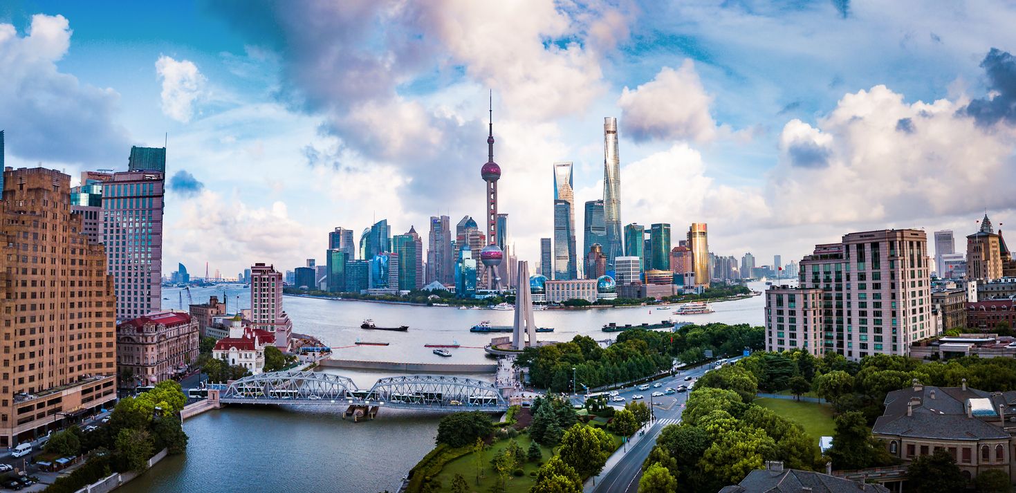 Shanghai skyline panorama with modern skyscrapers in south China