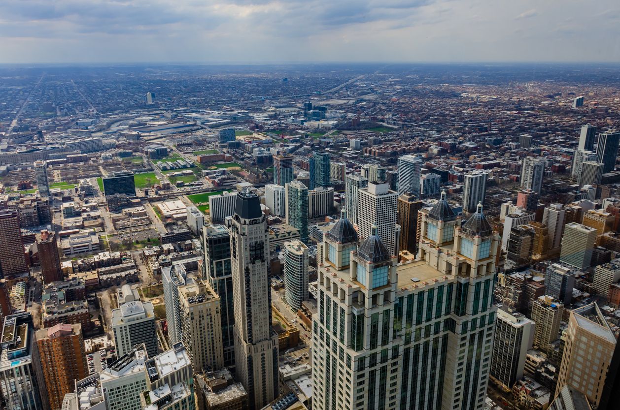City skyline from 360 Chicago observation deck
