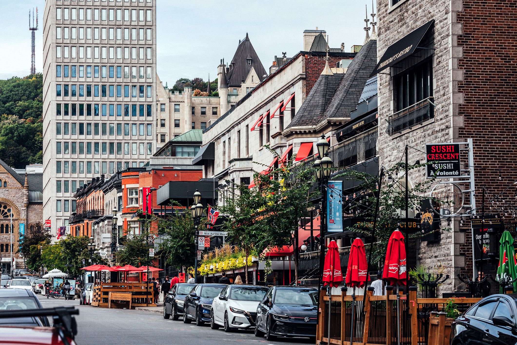 Montreal downtown streets lined with restaurants