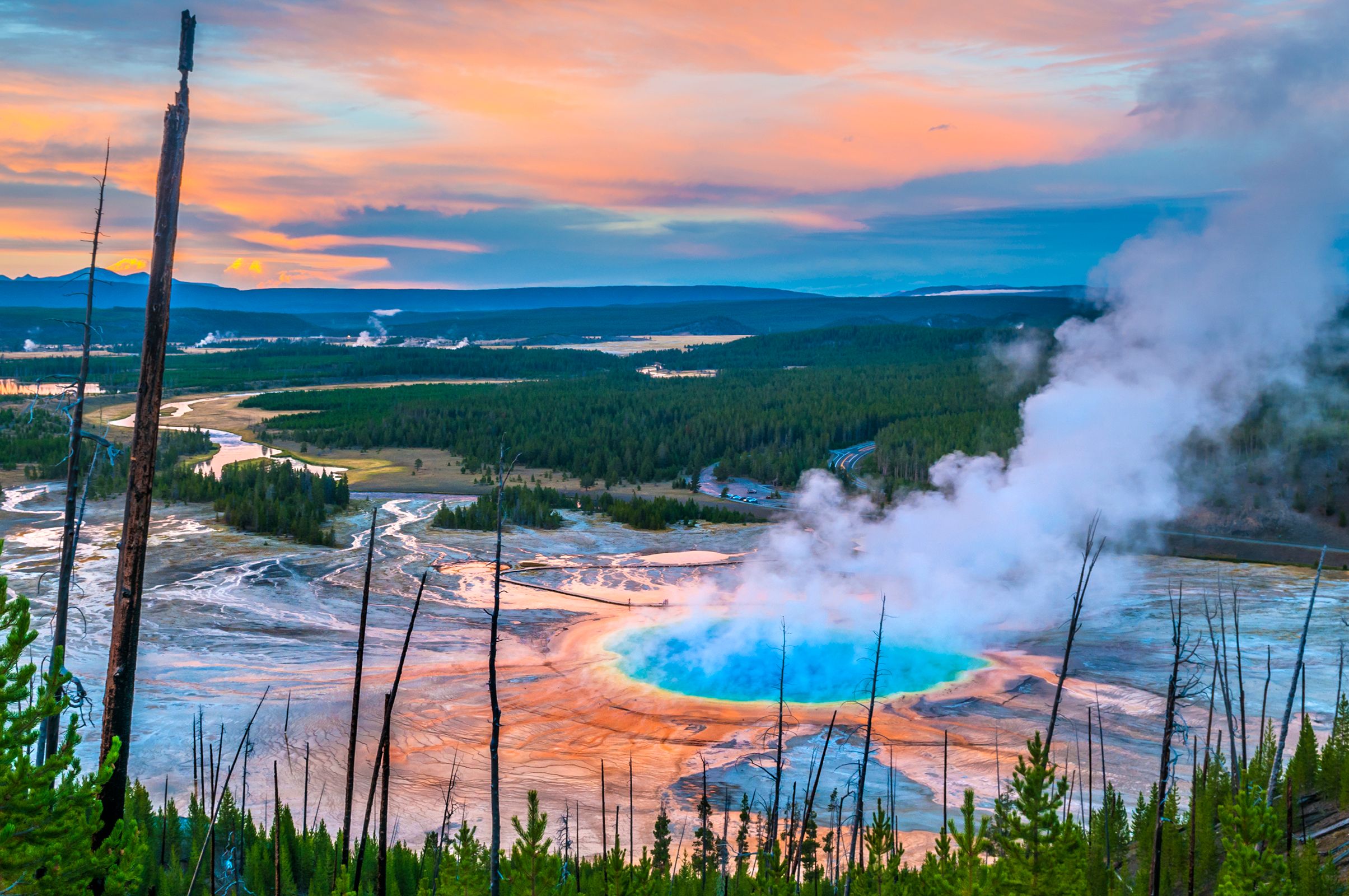 Grand Prismatic Geyser from above at Yellowstone National Park