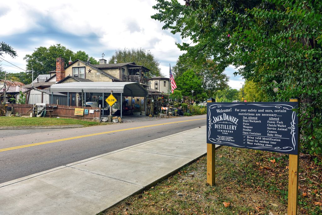 Sign for Jack Daniel's distillery tour in Lynchburg, TN, USA