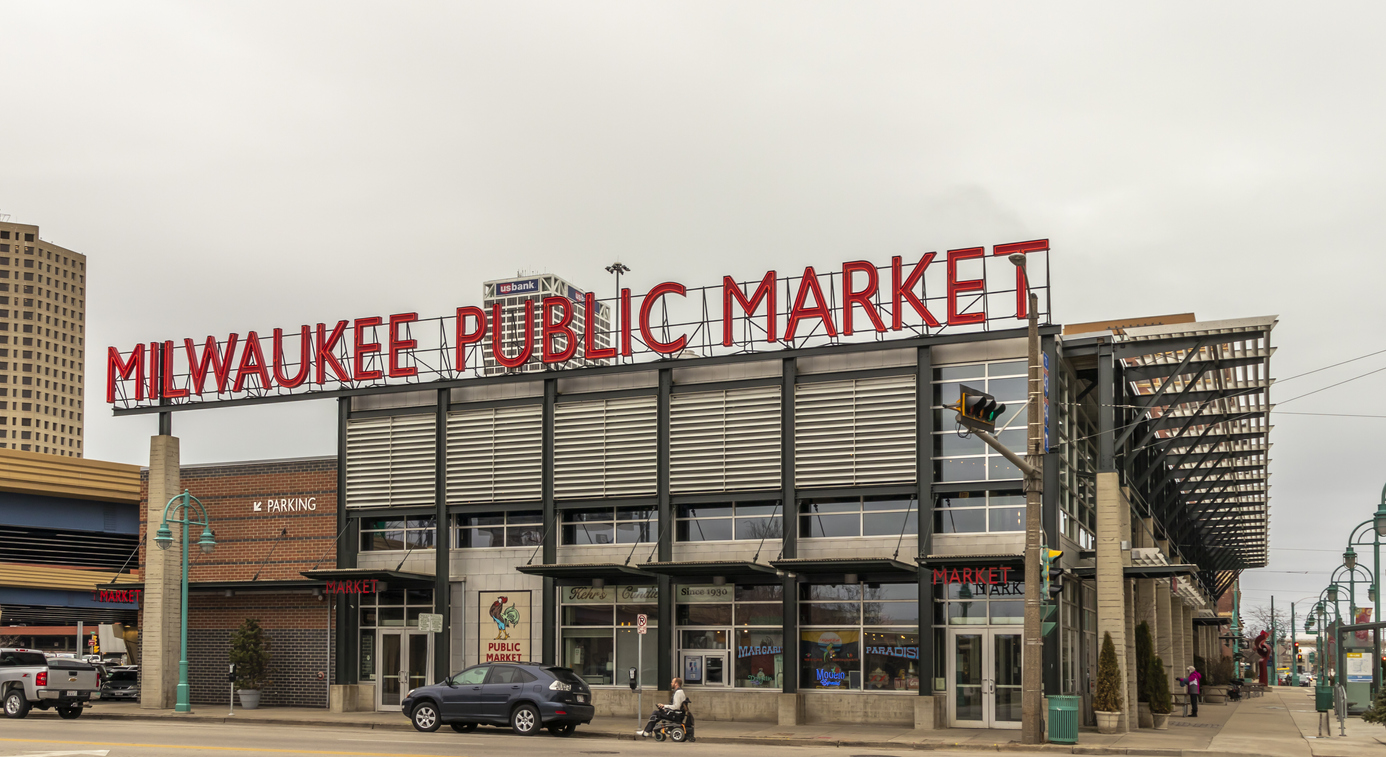 Exterior of the Milwaukee Public Market in the historic Third Ward District, Downtown Milwaukee