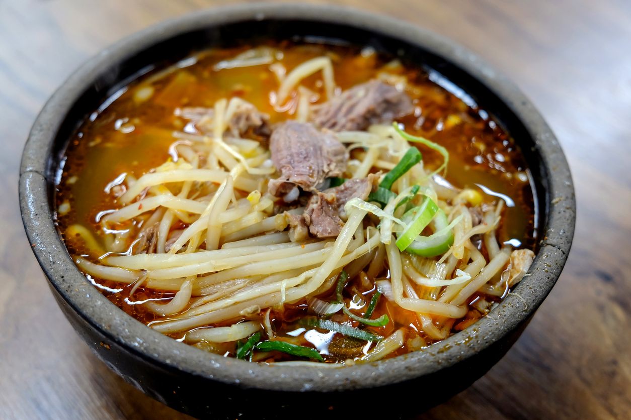 Korean beef stew with rice & bean sprouts (sogogi gukbap), traditional Haeundae meal