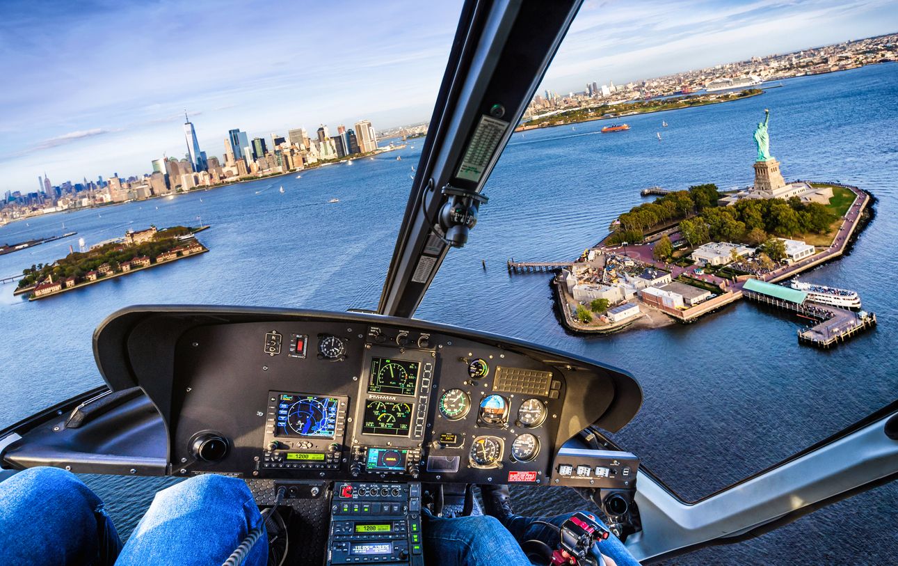 Helicopter flight in Liberty Island. New York. USA
