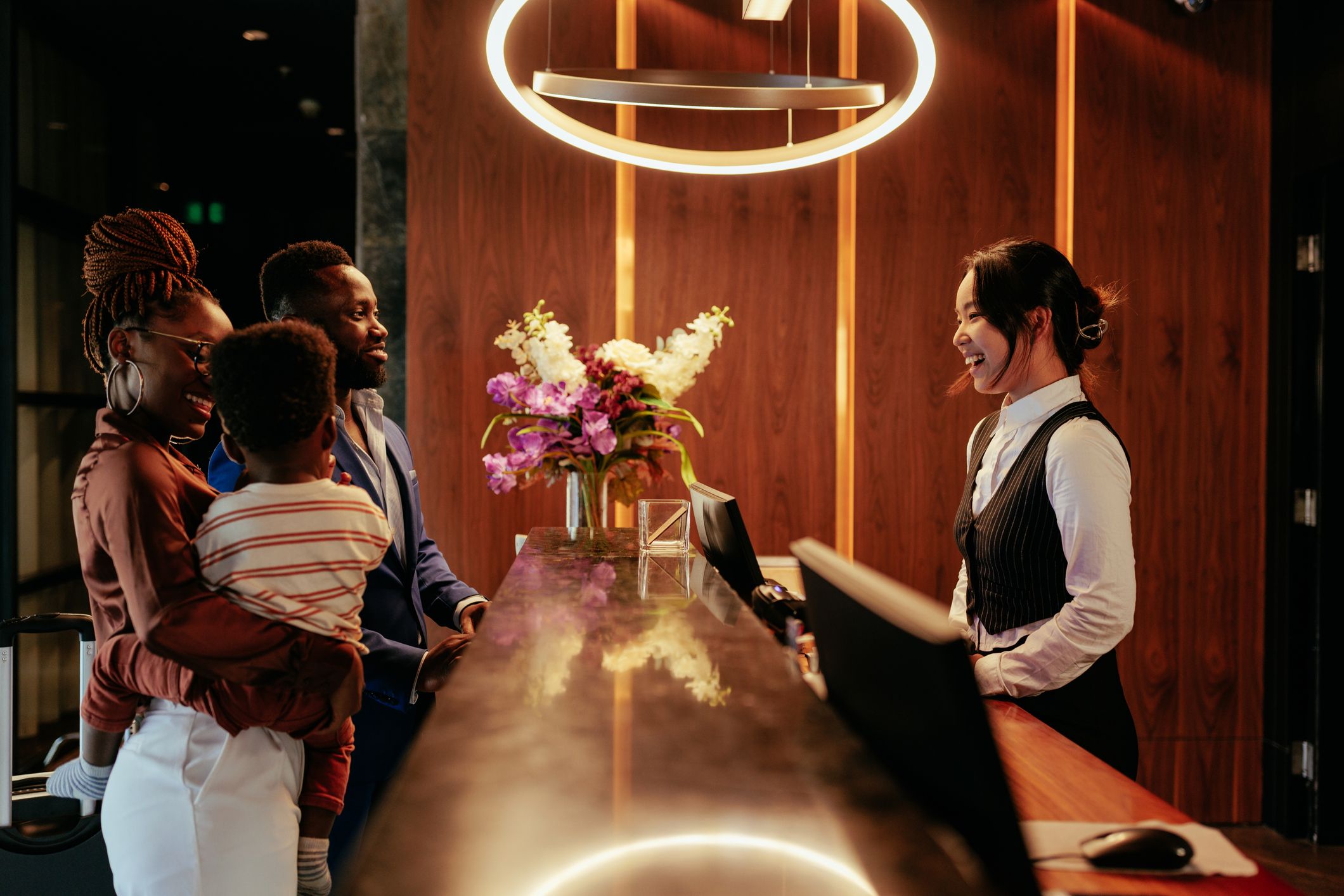 Busy front desk at hotel
