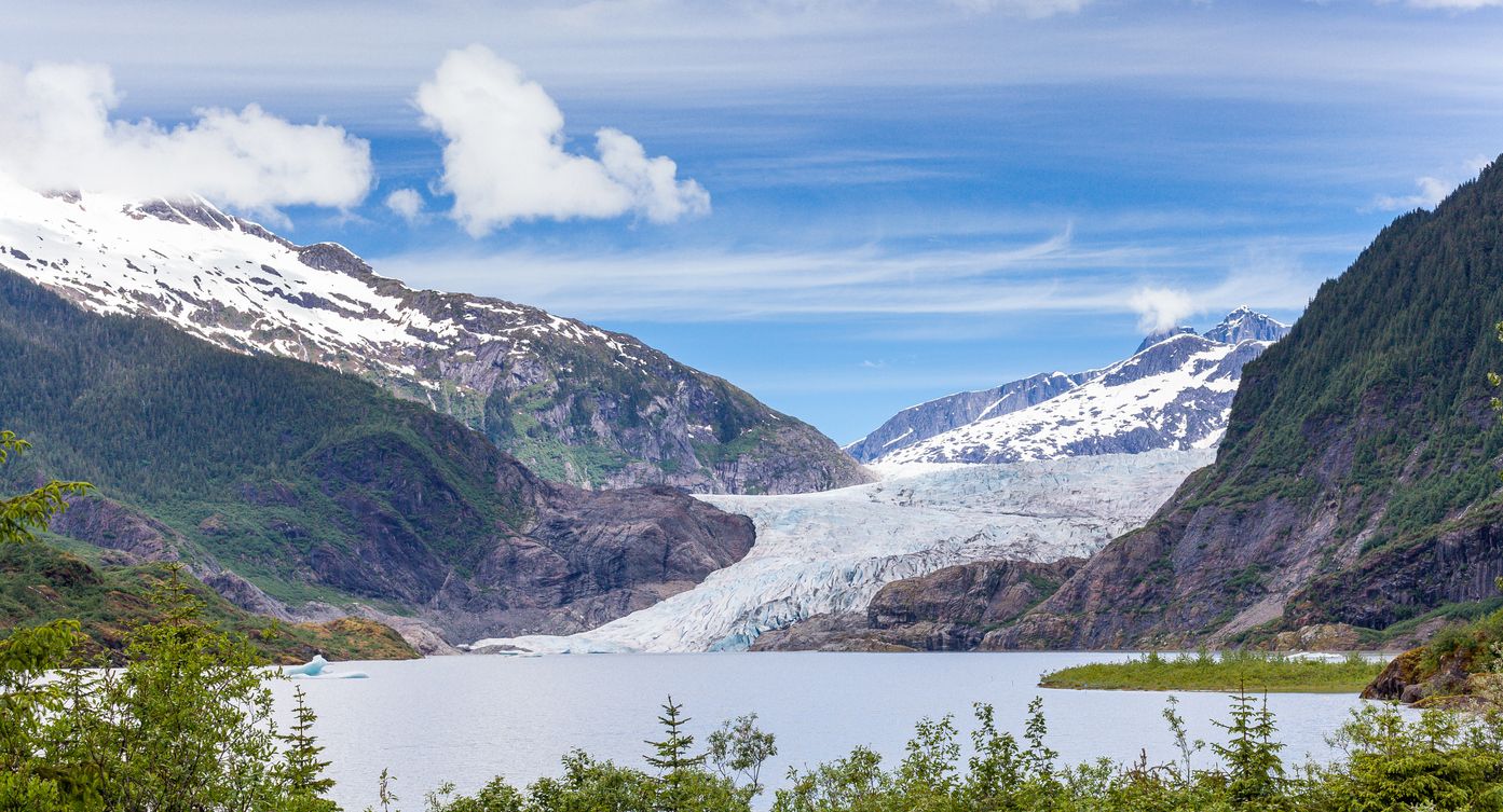 The Mendenhall Glacier located in Mendenhall Valley near Juneau in the southeast area of Alaska. 