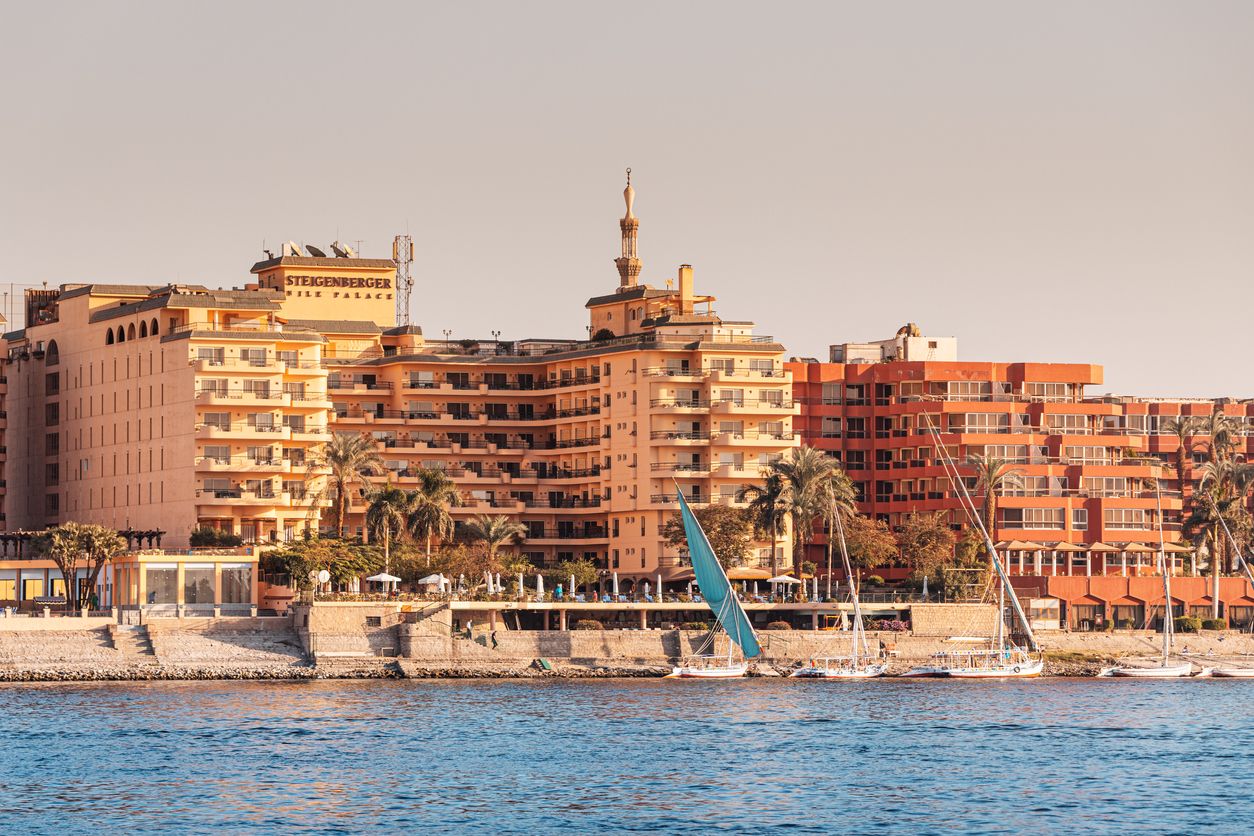 Luxury Steigenberger Nile Palace hotel at the bank of river