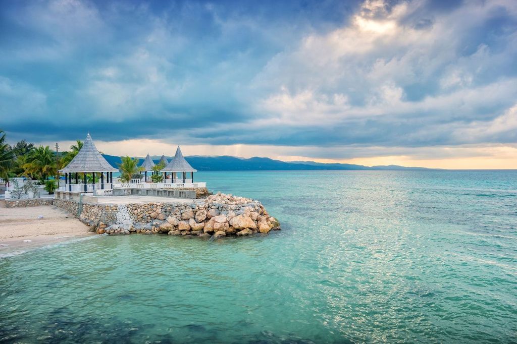 Gazebos and beach in Montego Bay Jamaica