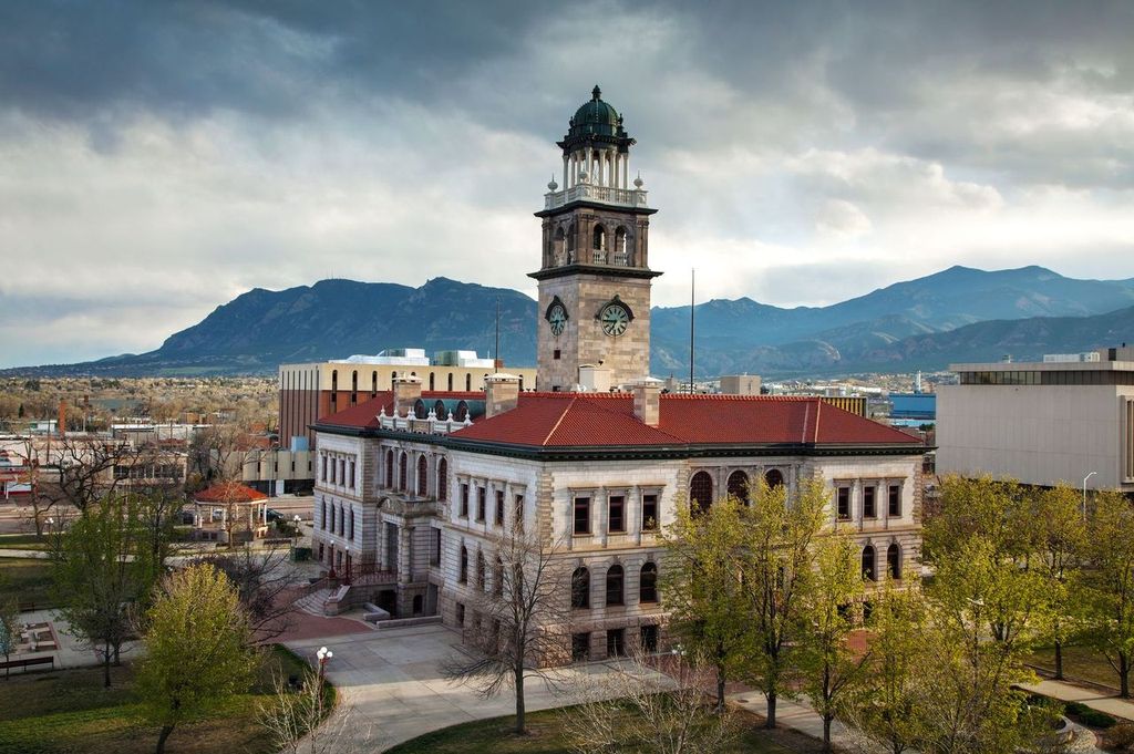 Aerial view to Pioneers museum in Colorado Springs