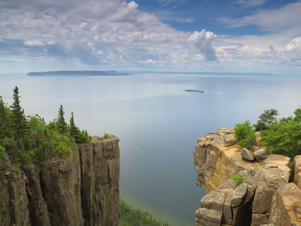 A view from "The head of the Giant", on a perfect day, overlooking Thunder Bay and Pie Island.