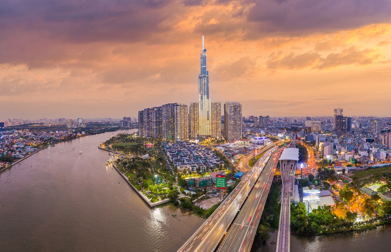 Aerial sunset view at Landmark 81, Ho Chi Minh City, Vietnam