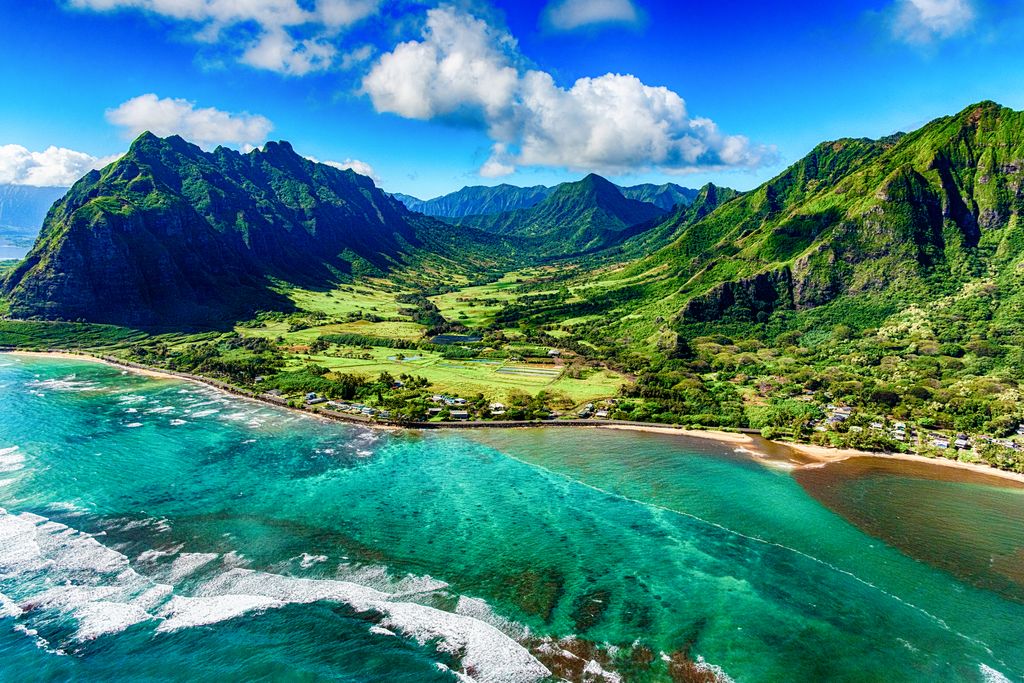 Aerial View of Kualoa area of Oahu, Hawaii