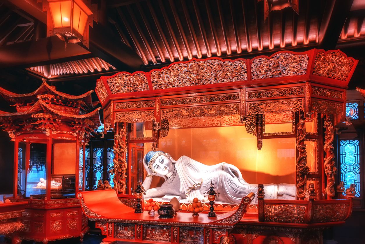Reclining Buddha in Jade Buddha temple. Shanghai, China