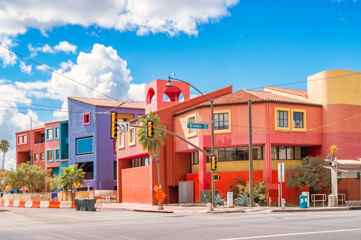 Colorful townhouses in downtown Tucson Arizona