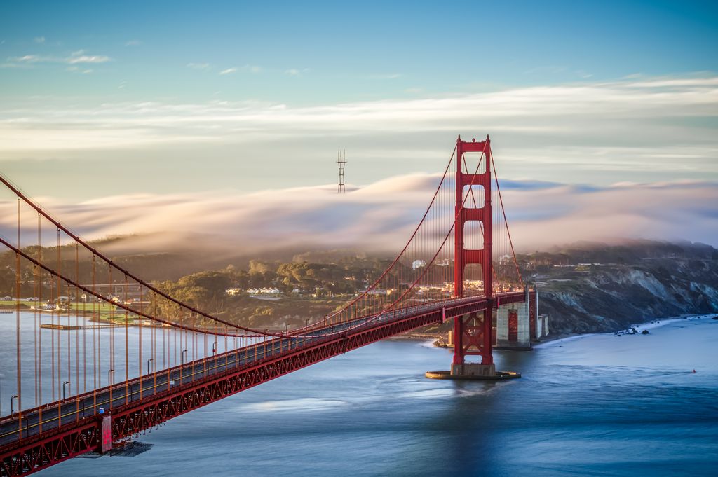 Golden Gate bridge with clouds over San Francisco, California, USA.