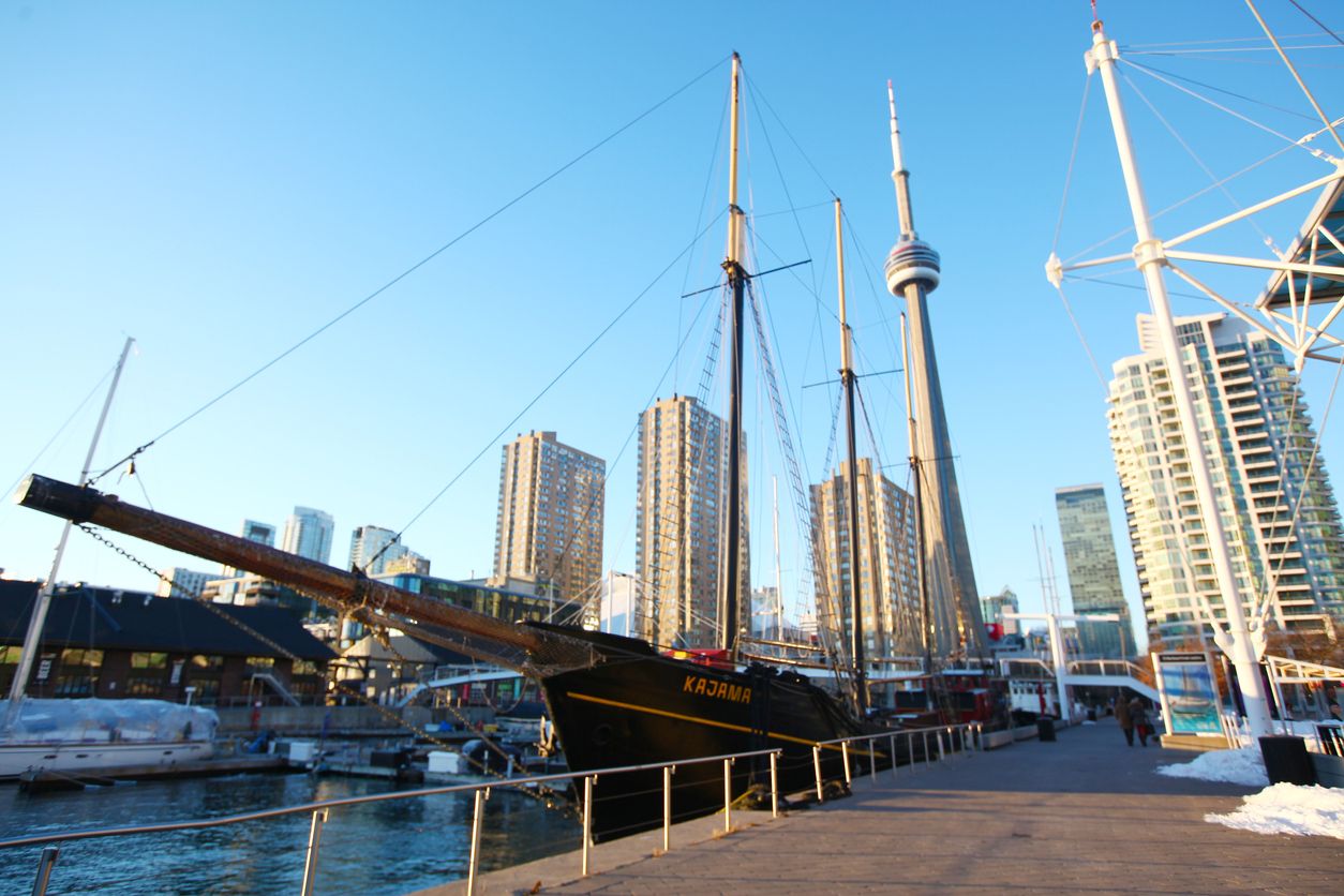 Toronto Harbourfront with Kajama ship standing