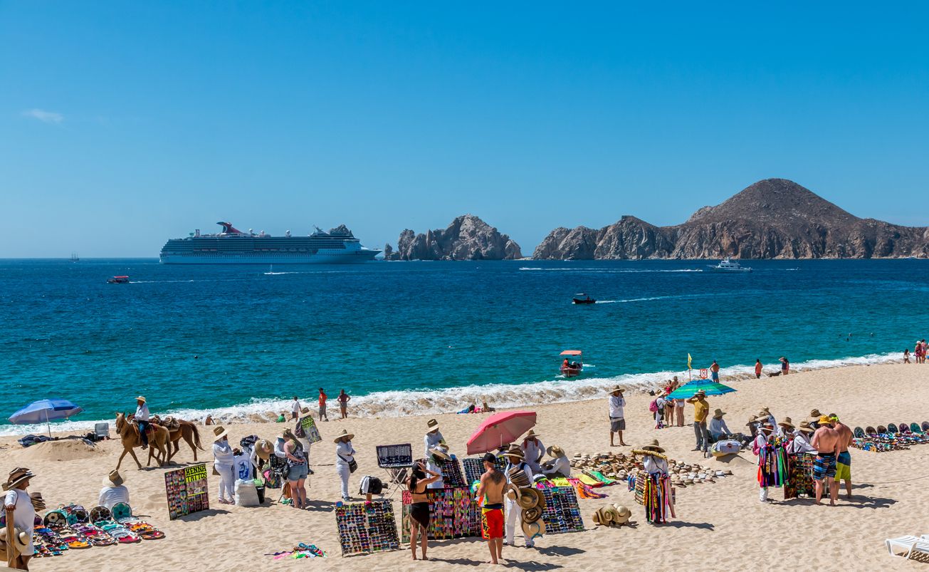 Cabo San Lucas as a cruise ship enters the bay