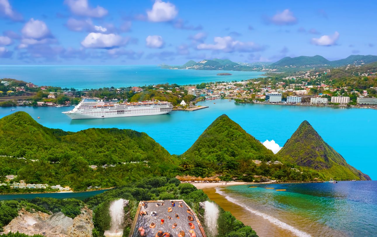 The collage about beautiful beaches in Saint Lucia, Caribbean Islands