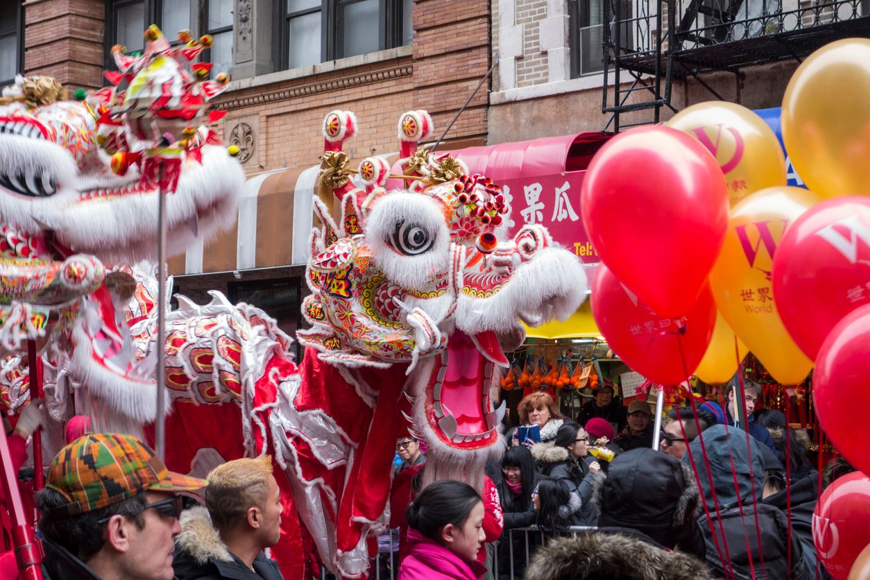 New Yorkers enjoying Chinese new year celebration in Chinatown, New York City, USA