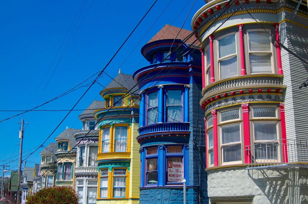 Beautiful colored houses of the Haight & Ashbury district in San Francisco