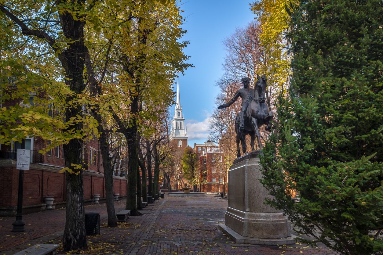 Paul Revere Statue and Old North Church - Boston, USA