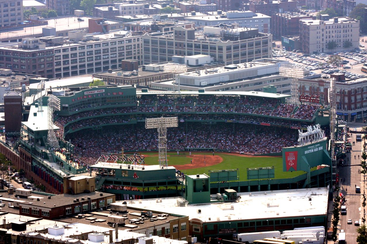 American League Red Sox play the National League Mets in Fenway Park in Boston