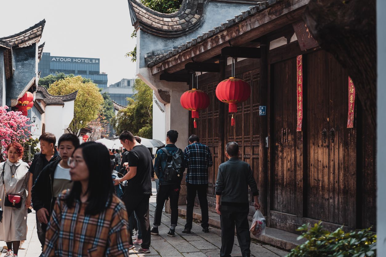 People visiting the famous travel destination and walking on the Main Street of SanFang QiXiang