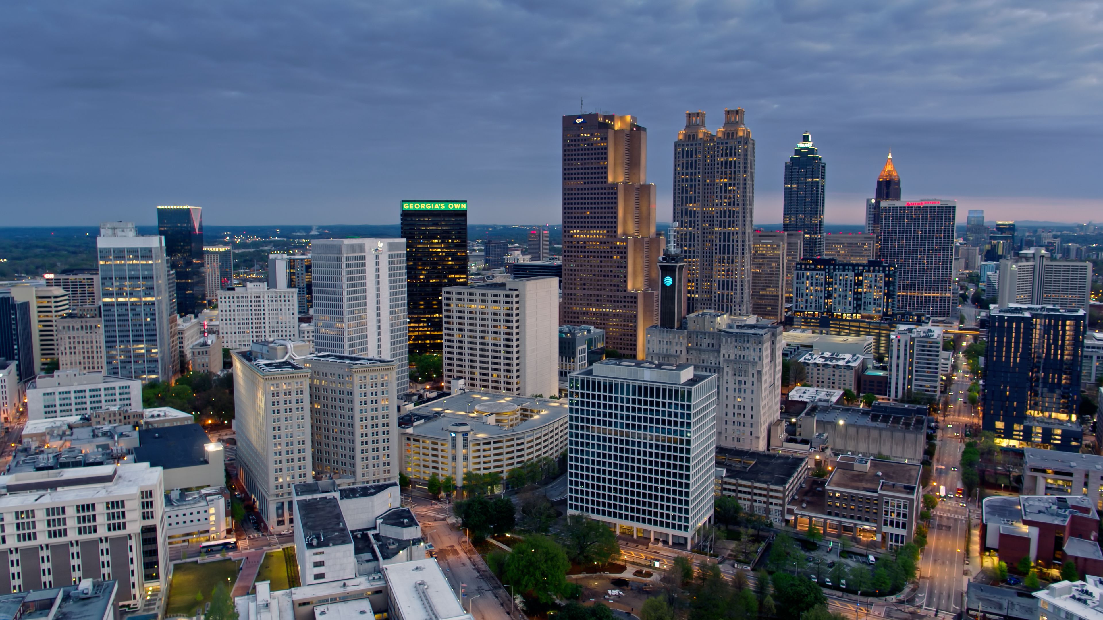 Aerial Shot of Downtown Atlanta, Georgia at Dawn