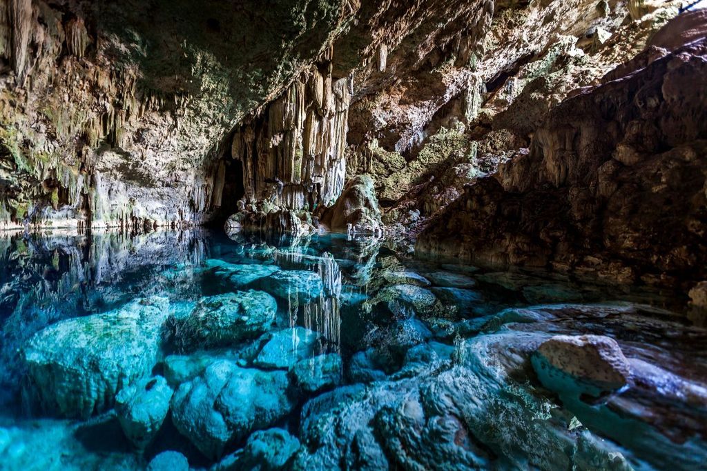 beautiful crystal clear water in Saturno Cave near varadero in cuba