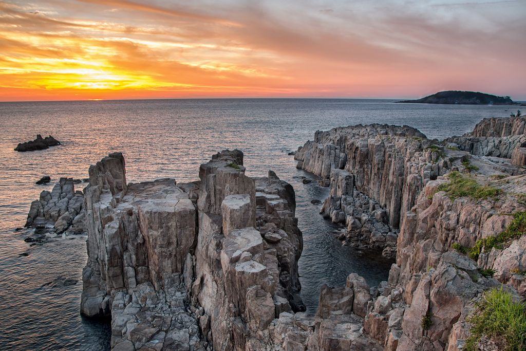 Sunset at the Tojinbo Cliffs in Fukui Prefecture, Japan
