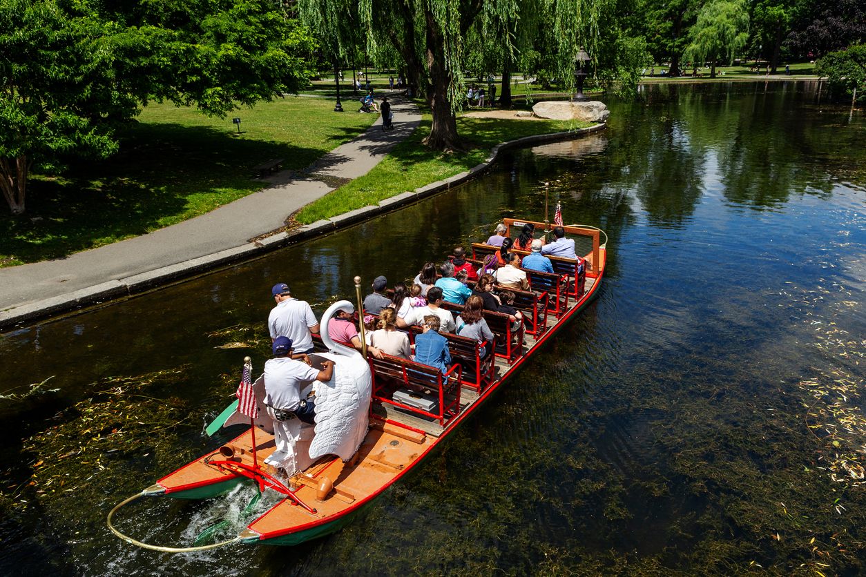 Boston Public Garden - Full Swan Boat in the Pond - Back Bay - Boston Massachusetts