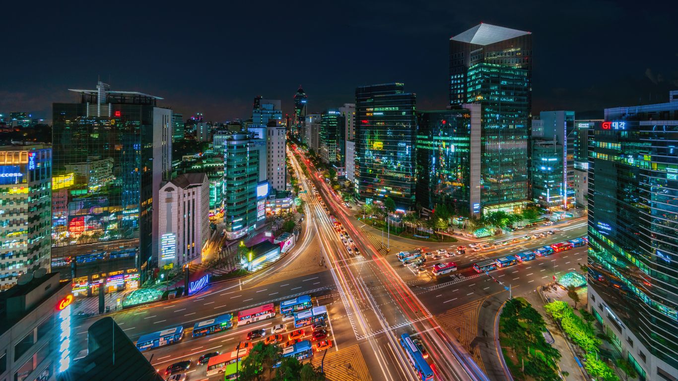 Panorama of Gangnam City at Night Seoul, South Korea.