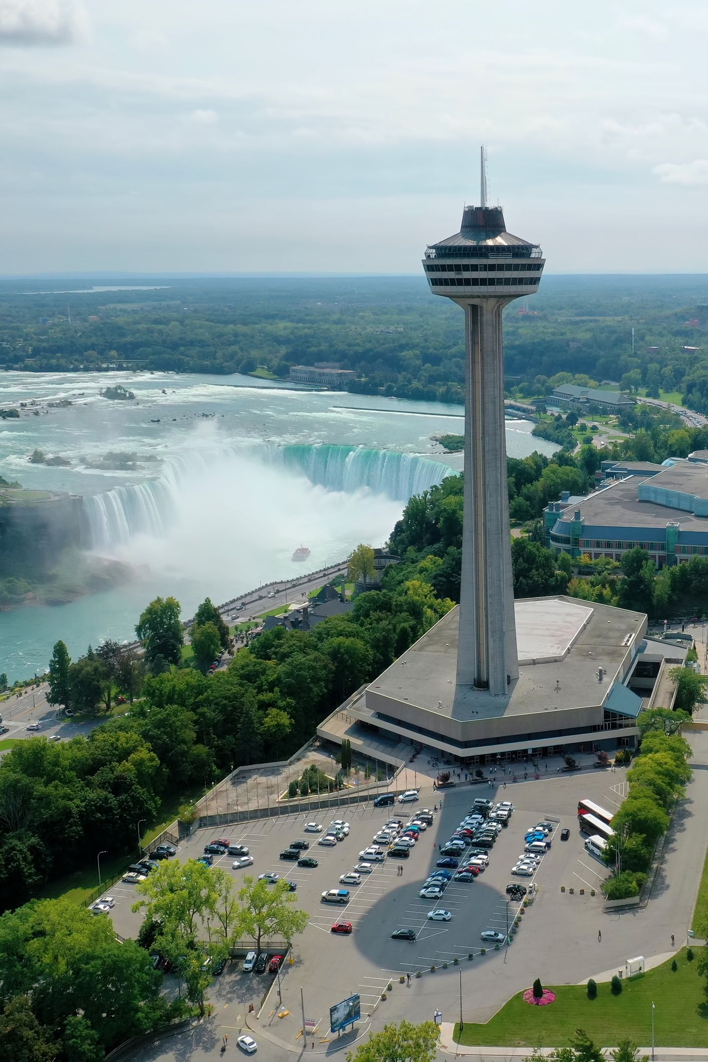 Aerial of the Skylon Tower in Niagara Falls, Ontario, Canada