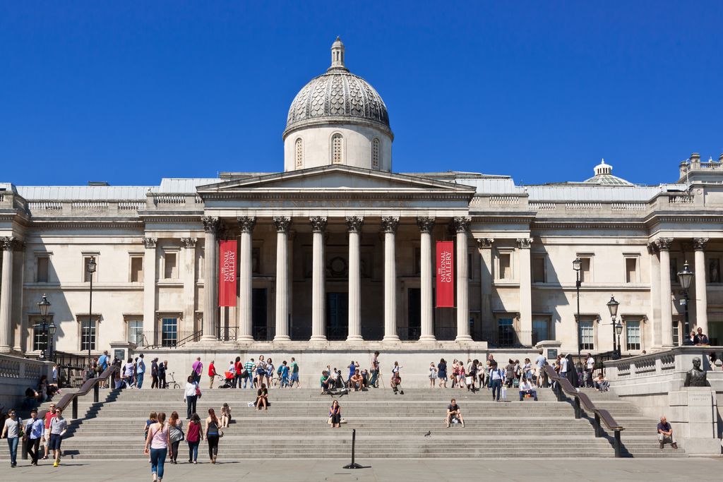 Trafalgar Square, National Gallery and Vivid Blue Sky, London, UK
